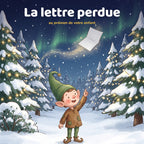 La lettre perdue, histoire audio de Noël au prénom de votre enfant : Pépin le lutin montre la lettre qui s’envole sous les aurores boréales