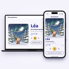 La page d’écoute à son prénom, sur ordinateur et sur téléphone, avec le lecteur de l’histoire